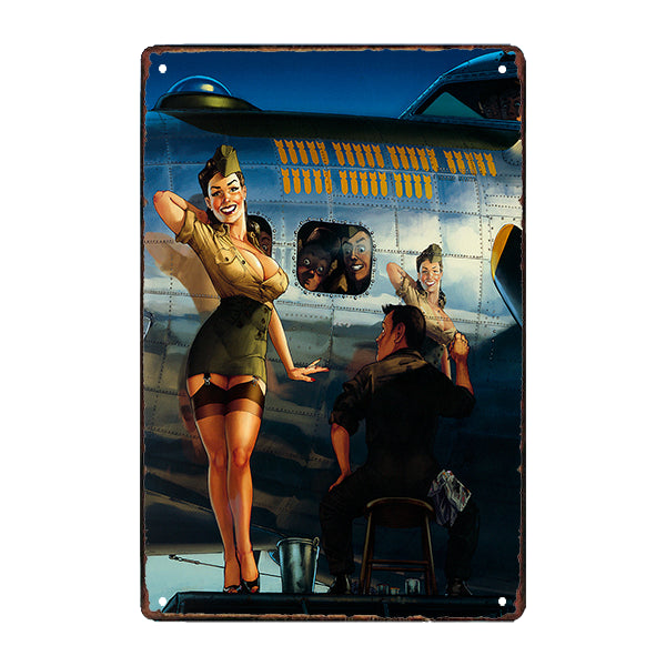 plaque-metal-pin-up-aviation-peinture plaque métal pin up aviation peinture