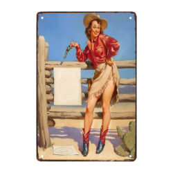 plaque métal pin up cowgirls