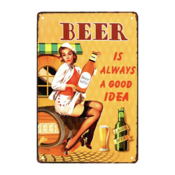 plaque métal pinup vintage beer