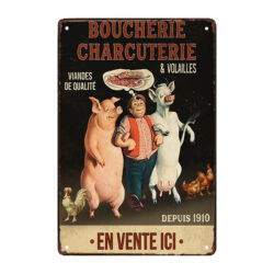 plaque métal retro décorative viande