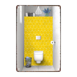 plaque métal salle de bain jaune
